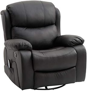 HOMCOM PU Leather Massage Recliner Chair with 8 Points and Heat, Manual Reclining Chair with Swivel Base, Footrest and Remote, Rocking Armchair, Black