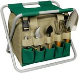 GeerDuo Folding Gardening Stool with Detachable Storage Tote Bag, Multifunctional Gardening Tools Set Organizer for Fishing and Camping,Portable Garden Chair Seat for Adults (Green+Khaki)