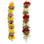 GuruEmbellish Flower Gajra Bun Juda Maker Flower Gajra Hair Accessories For Women and Girls Pack-02,(Color-Yellow,White & Red)