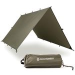 AQUAQUEST Defender Waterproof Camping Tarp - Heavy Duty Tent Shelter or Rain Fly - Camping Essentials for Hiking, Bushcraft & Hammock, 10 x 10 ft, Olive Drab