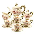 Fanquare 15 Pieces British Porcelain Tea Sets,Flower Vintage China Coffee Set,Wedding Tea Service For Adult - 24 Cm