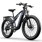 Electric Bikes Electric Mountain Bike for Adults 26IN EBike,48V17.5Ah Battery,3.0IN Fat Tire,Full Suspension,Shimano 7 Speed,Range Up To 60KM