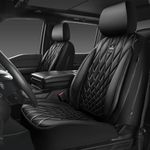 CAR PASS Piping Luxury Faux PU Leather Two Front Car Seat Covers, Waterproof Anti Slip Seat Covers Compatible with Front Seat Armrests,Universal Fit for Suvs,Vans,Trucks, Airbag Compatible(All Black)