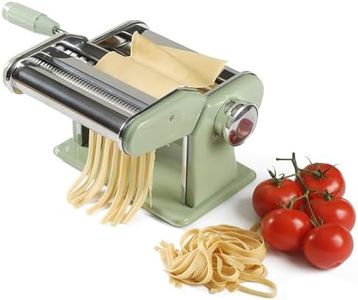 Sur La Table Kitchen Essential Va Bene Manual Pasta Maker Machine Noodle Maker w/Rollers & Cutters - Spaghetti, Fettuccini, Lasagna or Dumpling Skin - Stainless Steel/Juniper Green