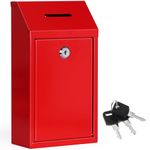 Red Metal Donation Box Collection Box Safe Suggestion Box with Lock Wall Mounted Mailbox Delivery Ballot Box Key Drop Box for Home Office Outdoor Door, 10.24 x 5.71 x 2.95 Inch