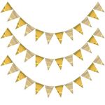 Pop The Party Paper Triangle Flag,Gold, (3 Pack)-36pcs Triangles Flags,3pcs Strings