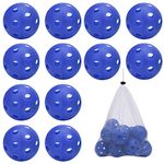 12PCS Plastic Baseballs Practice Ball Hollow Plastic Softball Hockey Training Ball with Drawstring Pocket, for Indoor and Outdoor(Blue)