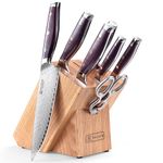 PAUDIN 8-Piece Damascus Knife Set, Professional Kitchen Knife Block Set with 67-Layers German High Carbon Stainless Steel Chef Knife Set with Knife Sharpener & Scissors