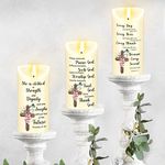 3 Pcs Flowers Bible Verse Flameless Candles Battery Operated Christian Gifts for Women Inspirational Led Candles Flickering for Men Friends Prayers Religious Gifts Birthday Gifts for Mom