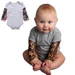 PAUBOLI Fake Tattoo Sleeve Shirt Onesie Bodysuit for Baby boy 3-24 Months