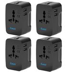 OREI Universal Travel Adapter - 3 in 1 Worldwide Travel Adapter with Dual USB - Universal Socket with 2X USB-A 2.4A - Travel Adapter for US, Europe & More - 4 Pack