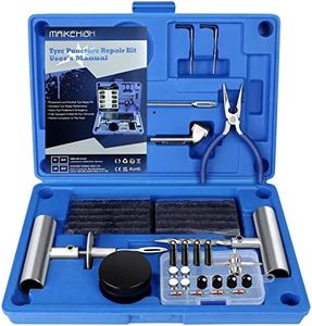 MAIKEHIGH Kit de Réparation de Pneu, 69 Pièces Heavy Duty Plat Kit Meche Perforation Pneu pour Auto, Moto, VTT, Camion, Tracteur (Bleu)