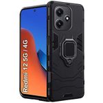 TheGiftKart TPU+PC Tough Armor Bumper Back Case Cover | Ring Holder & Kickstand In-Built | 360 Degree Protection Back Case Cover For Redmi 12 5G / 4G / Poco M6 Pro 5G (Black)