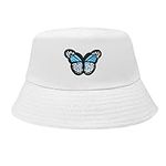 CHEERYMAGIC Bucket Hat Butterfly Bucket Hats Summer Foldable Beach Sun Hats Cute Print Fisherman Hats for Women Men A7HDYFM White