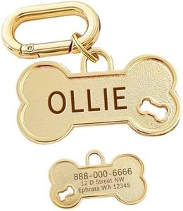 MEMOPAW Dogs ID Tags Personalized Front and Back Engraving Brass Bone Shape Large..