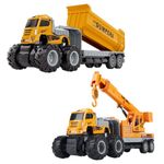 DEOXY 2Pieces Diecast Alloy Construction Crane and Dumper Transport Truck Toy Set with Frionction Powered Educational Building Toys for Toddlers, Boys & Girls (Pack o 2)