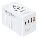 220V to 110V Universal Travel Adapter Voltage Converter, VINTAR 2000W International Travel Adapter for Hair Dryer with 2 USB A and 2 USB C, Step Down Power Converter for US EU UK AUS White