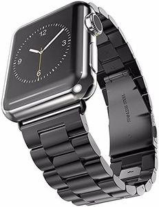 U191U Band Compatible with Apple Watch 38mm 42mm Stainless Steel Wristband Metal Buckle Clasp iWatch 40mm 44mm Strap Replacement Bracelet for Apple Watch Series 4/3/2/1 Sports Edition(Black, 42MM)