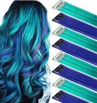 IAMERUI Multicolors Party Highlights Straight Hair Colorful Clip in Synthetic Hair Extensions in Multiple Colors Heat Resistant Long Hairpiece 8 Pieces (Blue Teal)