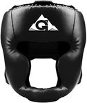 GROOFOO Boxing Headgear for Kids Adults, PU Leather Boxing Helmet for Traning Kickboxing MMA Muay Thai Sparring Martial Arts Karate Taekwondo Black