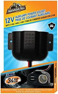 Armor All 12 Volt Auxiliary Power Socket with 2 USB Ports, LED Light Indicator Spotlights Charging Items, Connect Bluetooth Devices, GPS Devices, Smartphones and Tablets