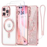 Meifigno Designed for iPhone 16 Pro Max Case 6.9", [Glitter Card & Wrist Strap] [Compatible with MagSafe] [2X Screen Protectors] Surround Raised Lens Protection Designed for 16 ProMax Case, Rose Gold