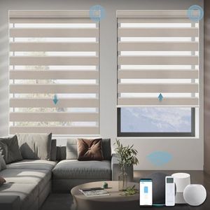 WEFFORT Motorized Zebra Blinds, Works with Homekit,Alexa,90% Automatic Window Blinds with Remote Control,Horizontal Window Blind for Home Office,Customized Size,Soft Coffee