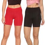 OUTFLITS 2 Pack Women's Slip Shorts Cotton Underwear, Anti Chafing Safety Boy Shorts Panties Under Dress, Yoga Shorts, Workout, Gym, Running, Cycling/Biker Shorts for Women (OFLCS01_2C_BLA_RED_M)