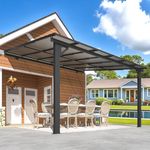 U-MAX 10' x 12' Gazebo Adjustable Height Outdoor Lean to Gazebo Pergola for Patio, Large Wall-Mounted 8.1-9.8 Ft Hard Top Metal Heavy Duty Metal Awnings Pergolas