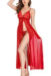 Xs and Os Women Full Length Nightwear Lingerie with Panty Red