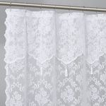 WARM HOME DESIGNS White Shower Curtain with Attached Valance and Elegant Tassels. Standard Size 72 x 72 Lace Shower Curtain for Bathroom. Luxury Shower Curtain For Unique Bathroom Decor. MSH White 72"