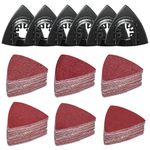 156Pcs Oscillating Tool Detail Sanding Pads Kit, 6Pcs Triangle Sanding Pads, 150Pcs Sandpaper, 40/60/80/120/180/240 Grits Hook & Loop Multitool Sandpaper for Wood/Plaster etc Surfaces Polish Sanding