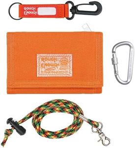 Rough Enough Kids Wallet for Boys Girls Teen with Neck Lanyard Keychain Canvas Bright Orange