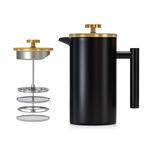 Enfmay Cafetière 350ml Stainless Steel French Press Coffee Maker, 1-3 Cup 3 Level Filter Double-Walled Insulated French Press Caffettiere for Home and Office Coffee Pot, Including 1Replacement Filter