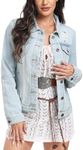 MISS MOLY 2024 Jean Jackets For Women Distressed Ripped Casual Long Sleeve Denim Jacket Pockets Light Blue XS