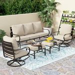 PHI VILLA 5 PCS Patio Furniture Set,Metal Outdoor Furniture Set with 1 x 3 Seater Deep Seating Bench, 2 x Swivel Sofa Chairs & 2 x Metal Cushioned Ottoman, Outdoor Patio Set for Garden