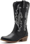 vodvob Kids Western Boots Embroidered Cowgirl Cowboy Boots Boys Girls Mid Calf Round Toe Riding Shoes Little Kid/Big Kid