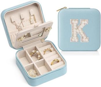 Vlando Birthday Gifts for Women Friendship, Personalized Initial Jewelry Box, Friendship Gifts for Women Friends, Travel Essentials Small Jewelry Box, Travel Box for Girls - Letter K, Blue