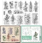 GLOBLELAND Vintage Flower Text Clear Stamps for crafts Retro Natural Plants Calendar Background Silicone Transparent Stamps for DIY Scrapbooking Photo Album Decorative