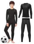 Rolimaka Kids Base Layer Set Youth Boys Compression Sets Athletic Long Sleeve Top & Tights Set Football Gym Sport Black（Grey Line L