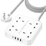 LENCENT Extension Lead with 4 Way Outlets, 3250W 13A Power Strip, 1.8M Braided Extension Cord, 1 USB-C and 3 USB Slots, Multi Power Plug Extension for Home and Office, White