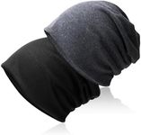 Slouch Beanie Hat,Soft Baggy Beanie Hat and Cotton Jersey Skull Cap Winter Unisex Headwear for Men Women (Black+Grey)