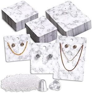 Bright Creations 810-Pcs Earring Display Cards with Secure Back, White and Gray Necklace Display Cards for Selling, Hanging Jewelry, Retail, DIY, Marble Design (3 Sizes) Bulk Pack