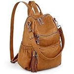 UTO Laptop Backpack Womens Teenage Girls School Bag Ladies Travel Rucksack Multi Compartments Anti Theft Pocket PU Leather Ochre