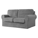 SYLC Sofa Cover with Separate Seat Cushions and Backrests Stretch Velvet Sofa Slipcover Couch Covers Furniture Protector Split Combined (Gray,2 Seat Set 5 PCS)