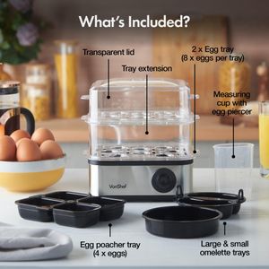 VonShef 3-in-1 Egg Boiler, Poacher & Omelette Maker – 16 Egg Capacity, Stainless Steel, 500W