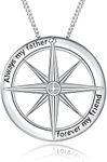 URMWMOO 925 Sterling Silver Compass Necklace Always My Father Forever My Friend Male Pendant Nautical Theme Jewelry Father's Day Christmas Birthday Gifts for Men Dad Grandpa, Metal, Cubic Zirconia,