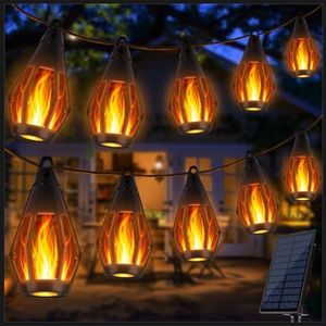 Joomer Guirlande Solaire Exterieur, 12,3m LED Guirlande lumineuse Solaire avec Effet de Flamme, IP65 Étanche Guirlande Solaire Exterieur Jardin Vintage pour Fête Pavillon Balcon Terrasse Décorer
