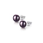 Amberta Women's 925 Sterling Silver Freshwater Pearl Stud Earrings: 7 to 8 mm Dark Pearl