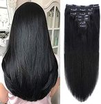 14"-24" Clip in Human Hair Extensions Full Head 110g 10 Pieces 22 Clips 1# Jet Black Double Weft Brazilian Real Remy Hair Extensions Thick Straight Silky 18" 150g Jet Black